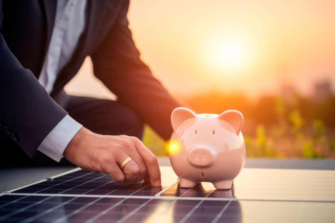Solar panel with a piggy bank