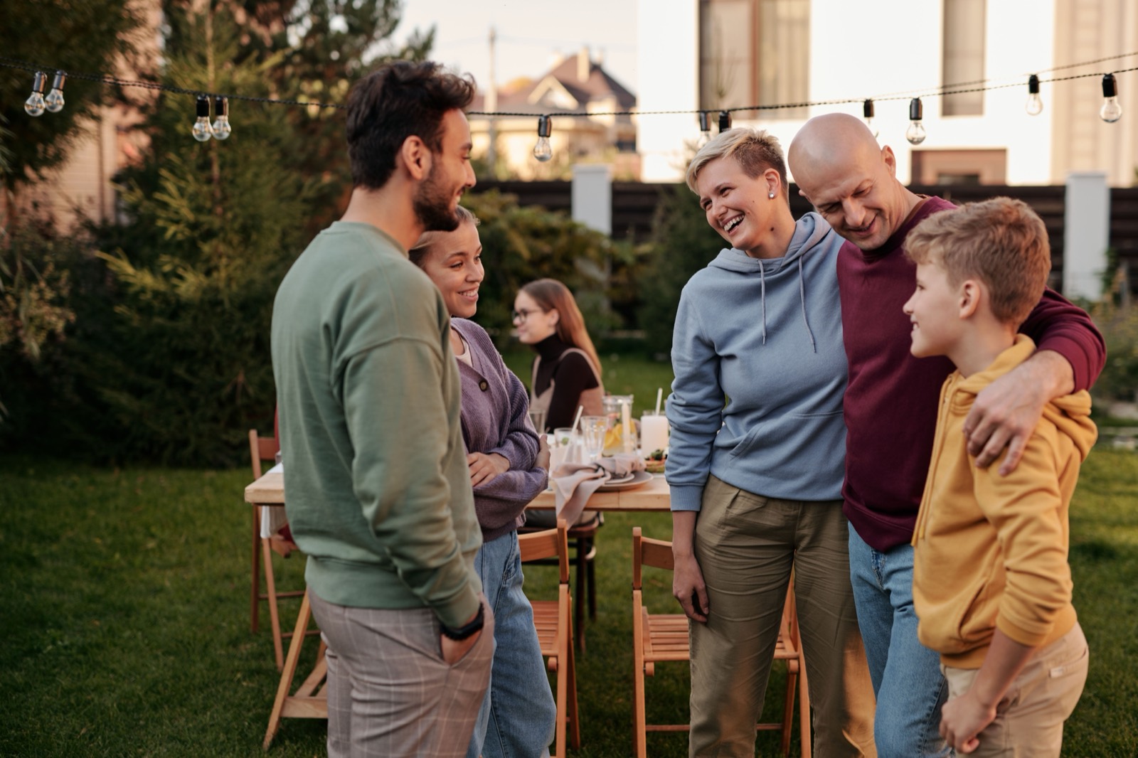 Family at home in the evening